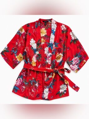 Forever 21 Red Floral kimono wrap Top